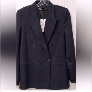 NEW Zara Navy Blazer Plaid